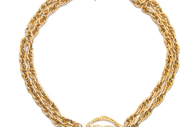 CHANEL Vintage Gold Toned Double Chain CC Charm Necklace