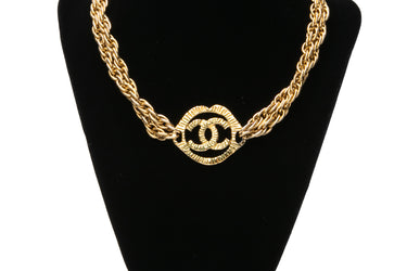 CHANEL Vintage Gold Toned Double Chain CC Charm Necklace