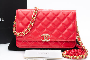 CHANEL 22S Red Lambskin Quilted Wallet On Chain WOC