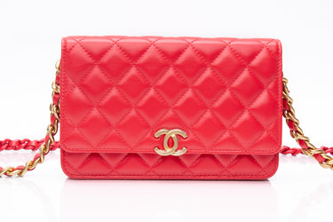 CHANEL 22S Red Lambskin Quilted Wallet On Chain WOC