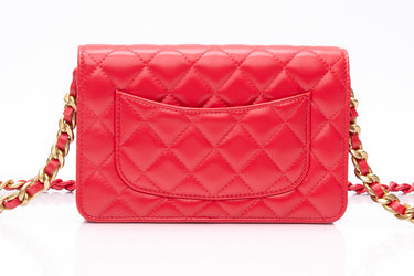 CHANEL 22S Red Lambskin Quilted Wallet On Chain WOC