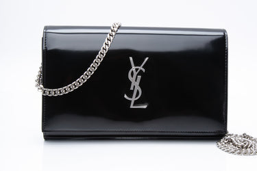 SAINT LAURENT Black Cassandre YSL Patent Leather Wallet on Chain WOC