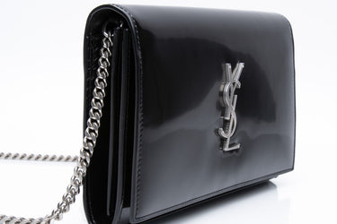 SAINT LAURENT Black Cassandre YSL Patent Leather Wallet on Chain WOC