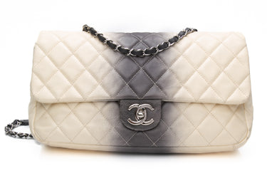 CHANEL Cream and Grey Caviar Quilted Ombre Large Single Flap Bag