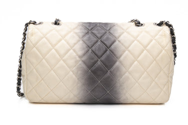 CHANEL Cream and Grey Caviar Quilted Ombre Large Single Flap Bag