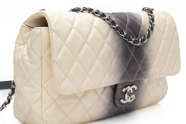 CHANEL Cream and Grey Caviar Quilted Ombre Large Single Flap Bag