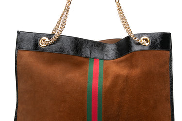 GUCCI Nocciola Suede Patent Large Rajah Chain Tote Bag