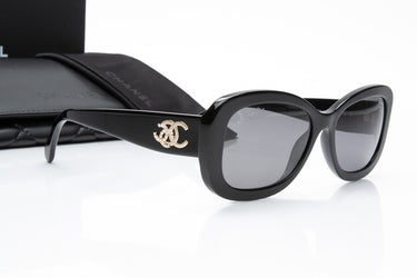 CHANEL Black Acetate Interlocking CC Logo Sunglasses