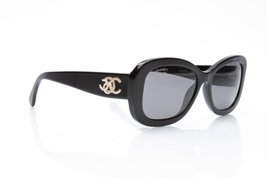 CHANEL Black Acetate Interlocking CC Logo Sunglasses