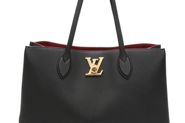 LOUIS VUITTON Black Noir Leather Lock me Shopper Bag