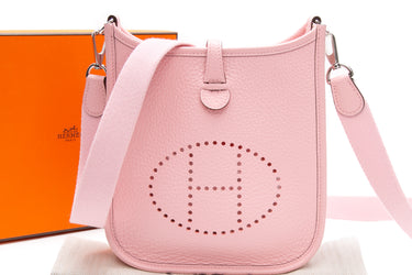HERMES Rose Sakura Evelyne TPM Clemence Leather Palladium Hardware