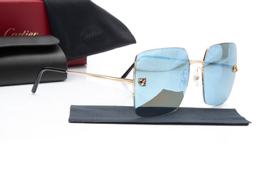 CARTIER Semi Rimless Tiger Gold Square Sunglasses (New)