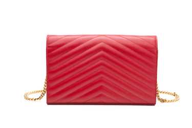 SAINT LAURENT Red Cassandre Grain de Poudre Matelasse Envelope Chain Wallet