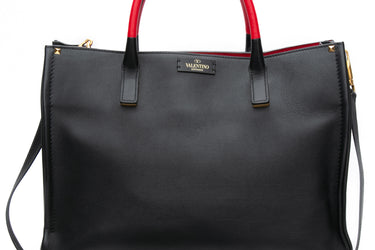 VALENTINO GARAVANI Black Red Smooth Calfskin Soul Tote Bag