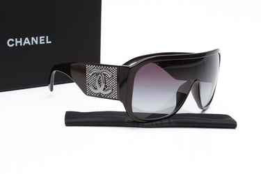 CHANEL Purple Acetate Crystal CC Shield Sunglasses