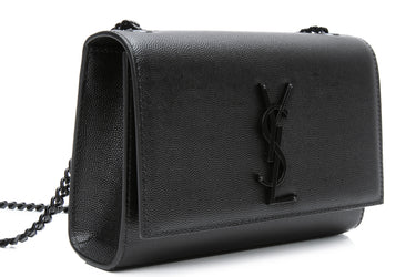 SAINT LAURENT Grain De Poudre Medium Black Classic Monogram Kate Crossbody Bag (New)