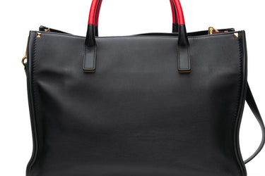 VALENTINO GARAVANI Black Red Smooth Calfskin Soul Tote Bag