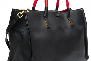 VALENTINO GARAVANI Black Red Smooth Calfskin Soul Tote Bag