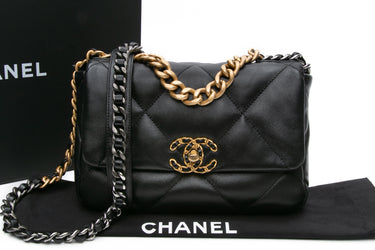 CHANEL Black Lambskin Quilted Chanel 19 Flap Bag