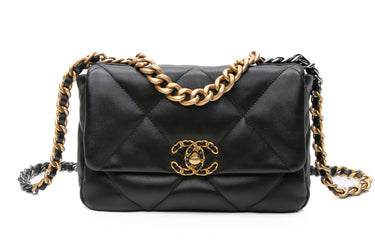 CHANEL Black Lambskin Quilted Chanel 19 Flap Bag