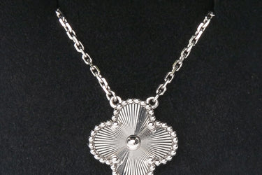 Van Cleef & Arpels Vintage Alhambra pendant Guilloché 18K White Gold Necklace