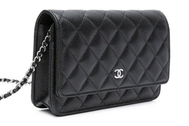CHANEL Black Caviar Quilted Wallet On Chain WOC