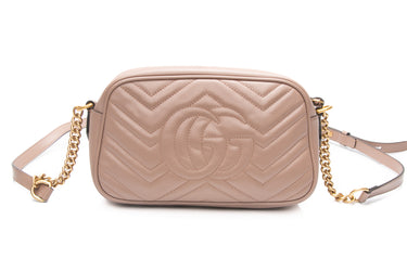 GUCCI Porcelain Rose Calfskin Matelasse Small GG Marmont Chain Shoulder Bag