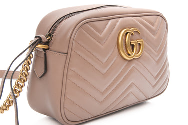 GUCCI Porcelain Rose Calfskin Matelasse Small GG Marmont Chain Shoulder Bag