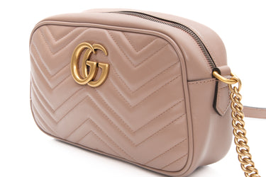 GUCCI Porcelain Rose Calfskin Matelasse Small GG Marmont Chain Shoulder Bag