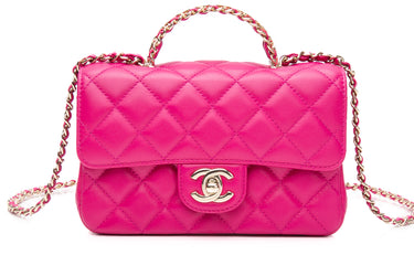 CHANEL Fuchsia Lambskin Quilted Mini Rectangular Crystal Top Handle Flap Bag