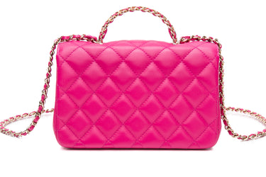 CHANEL Fuchsia Lambskin Quilted Mini Rectangular Crystal Top Handle Flap Bag