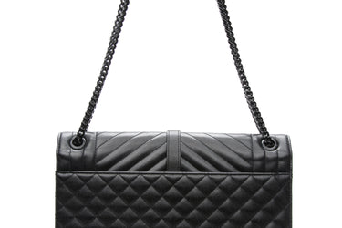 SAINT LAURENT Black on Black Classic Monogram Envelope Satchel Mixed Matelasse Leather