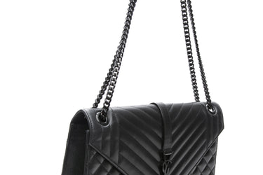 SAINT LAURENT Black on Black Classic Monogram Envelope Satchel Mixed Matelasse Leather