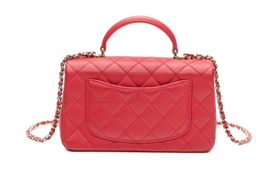 CHANEL Red Lambskin Quilted Mini Rectangular Top Handle Flap Bag