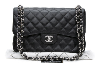 CHANEL Black Caviar Quilted Jumbo Classic Double Flap Bag