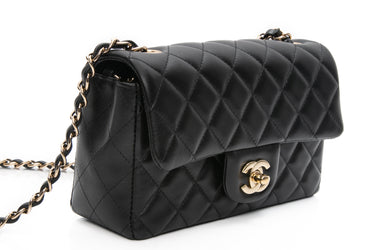 CHANEL 22C Black Lambskin Quilted Leather Rectangular Mini Flap Bag