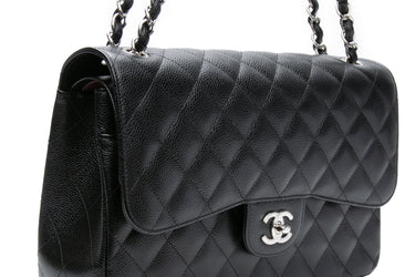 CHANEL Black Caviar Quilted Jumbo Classic Double Flap Bag