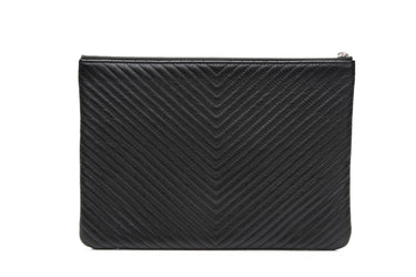 CHANEL Black Chevron Caviar Quilted O Case Clutch