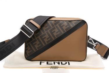 FENDI Brown Zucca Bicolore Medium Diagonal Camera Case