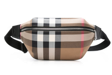BURBERRY Taupe Brown Nylon Giant Check Medium Sonny Bum Bag