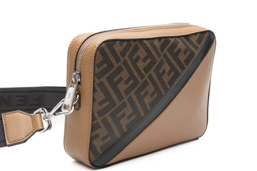 FENDI Brown Zucca Bicolore Medium Diagonal Camera Case