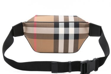 BURBERRY Taupe Brown Nylon Giant Check Medium Sonny Bum Bag