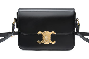 CELINE Black Shiny Calfskin Teen Triomphe Crossbody Bag