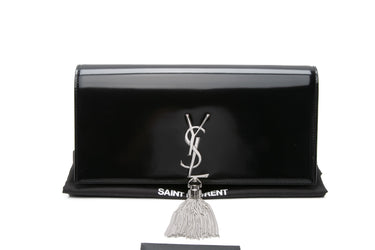 SAINT LAURENT Black Patent Leather Kate Tassel Clutch