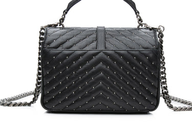 SAINT LAURENT Black Lambskin Matelasse Chevron Studded Monogram Medium College Bag