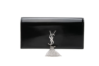 SAINT LAURENT Black Patent Leather Kate Tassel Clutch