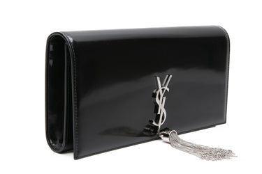 SAINT LAURENT Black Patent Leather Kate Tassel Clutch