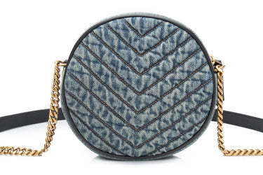 SAINT LAURENT Blue Denim Quilted Monogram Round Crossbody Bag