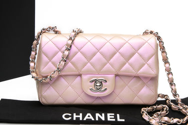 CHANEL 21K Pink Iridescent Calfskin Quilted Rectangular Mini Flap Bag