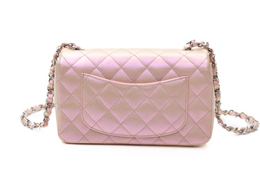 CHANEL 21K Pink Iridescent Calfskin Quilted Rectangular Mini Flap Bag